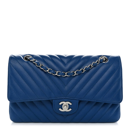 Chanel Caviar Chevron Quilted Medium Double Flap Blue 1 of 10