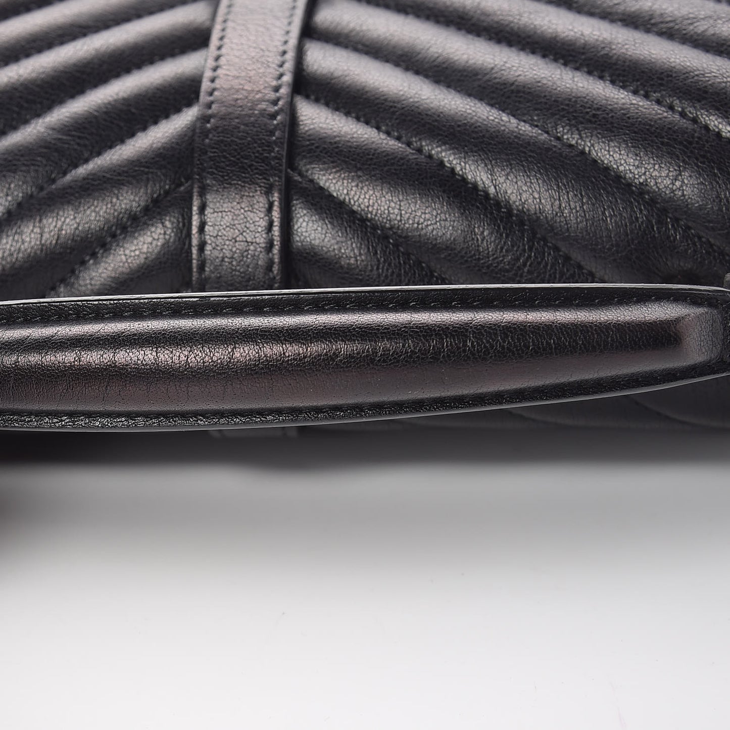 Sheepskin Matelasse Chevron Monogram Medium College Bag Black
