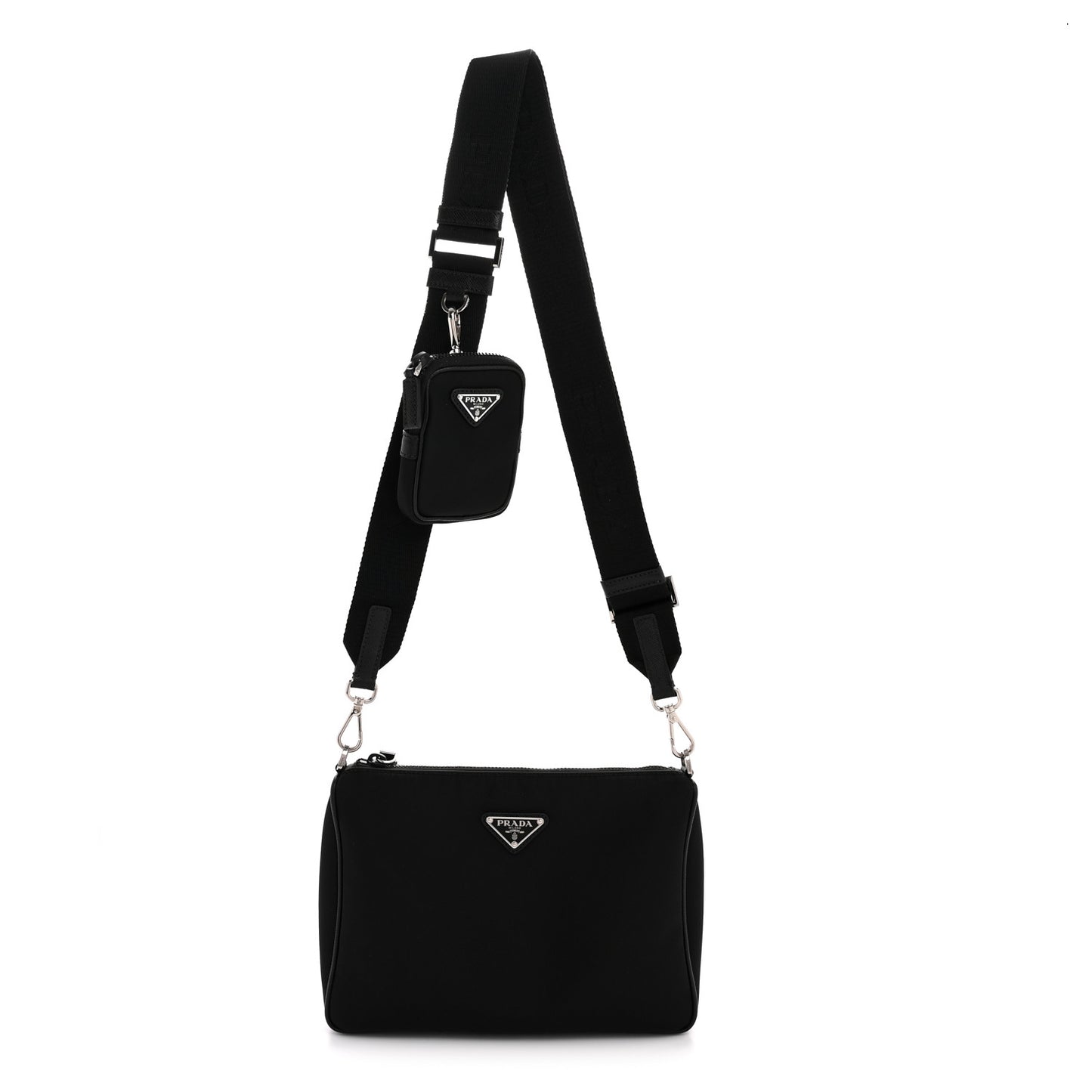 Re-Nylon Saffiano Travel Brique Crossbody Bag Black