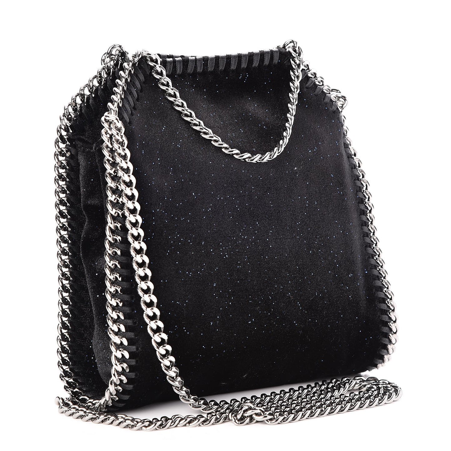 Glitter Velvet Tiny Falabella Tote Black