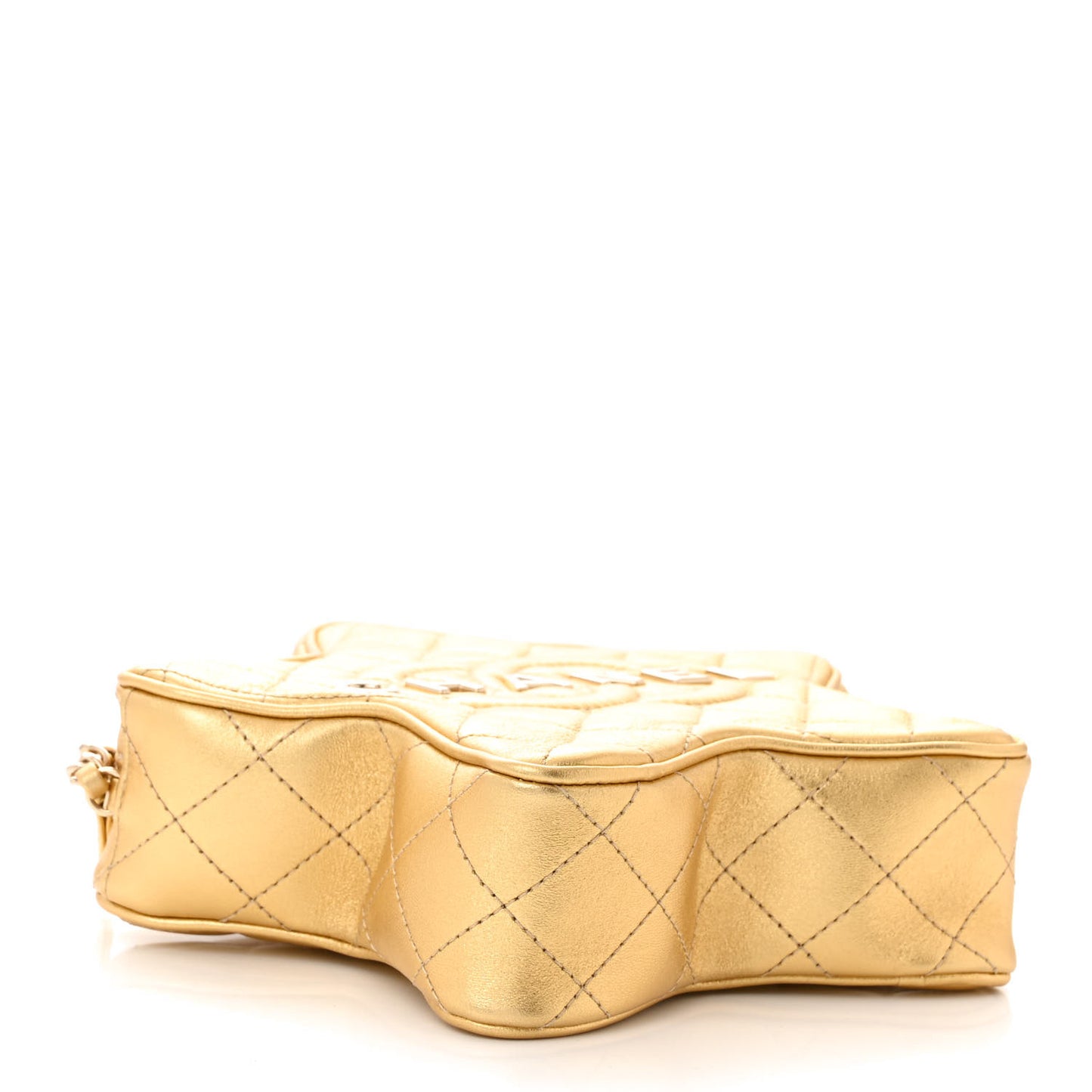 Metallic Lambskin Quilted Walk Of Fame Star Bag Gold