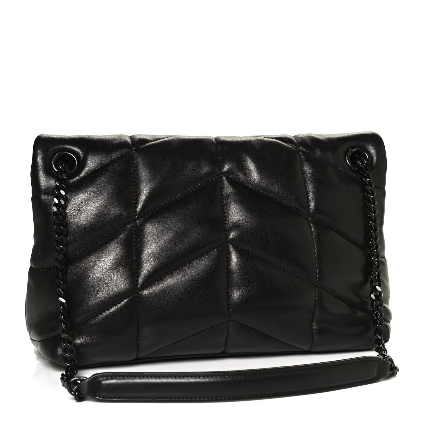 Lambskin Quilted Small Loulou Puffer Monogram Chain Satchel Black