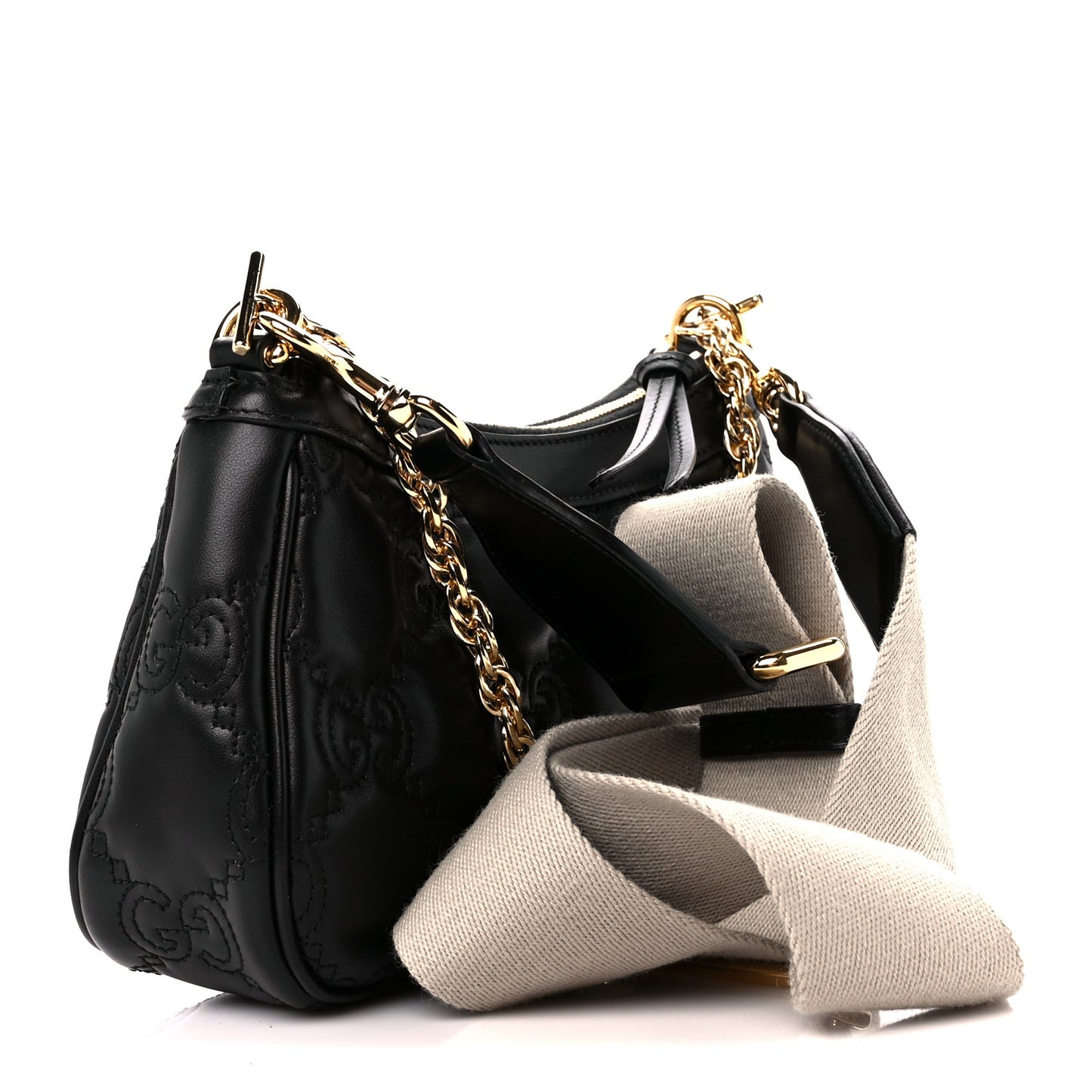 Calfskin GG Matelasse Chain Handbag Black Natural