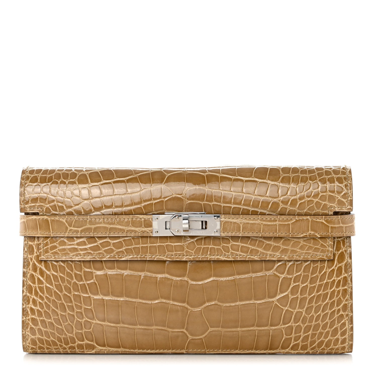 Hermes Shiny Alligator Kelly Longue Wallet Beige Sable 1 of 8