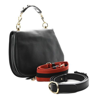 Gucci Roxy Calfskin Web Medium Studded Blondie Shoulder Flap Bag Black 3 of 10