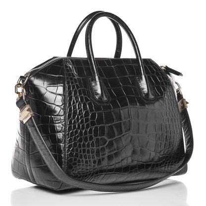 Givenchy Calfskin Crocodile Embossed Medium Antigona Black 3 of 9