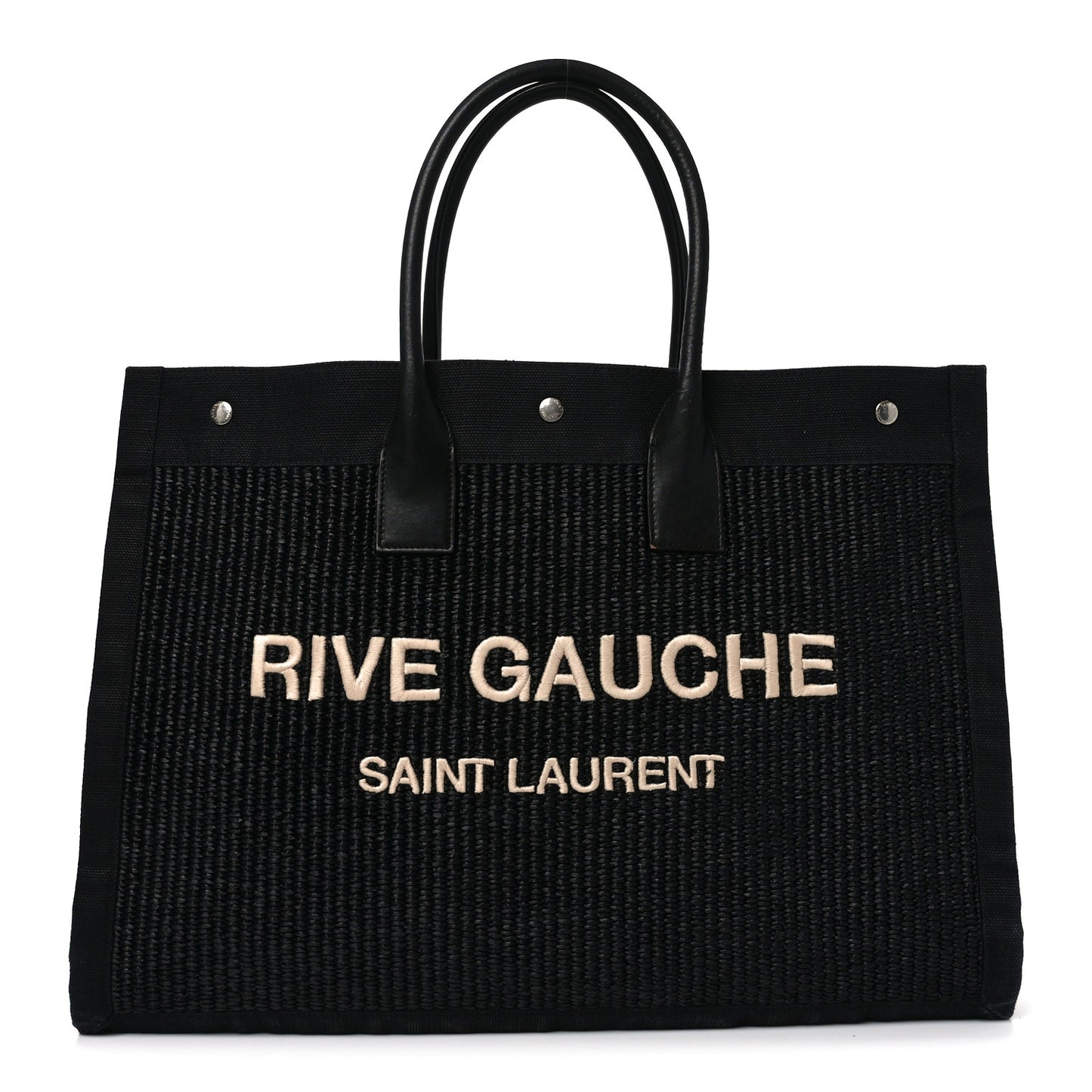 Raffia Linen Calfskin Rive Gauche Tote Black