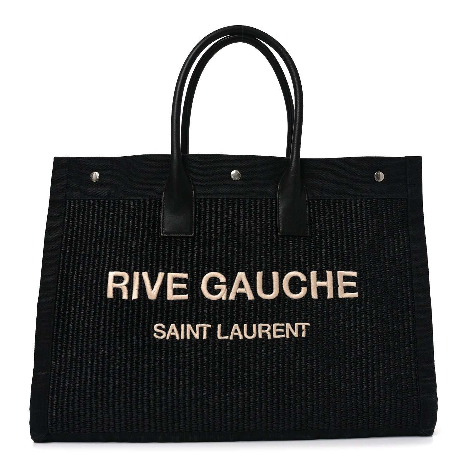 Saint Laurent Raffia Linen Calfskin Rive Gauche Tote Black 1 of 12