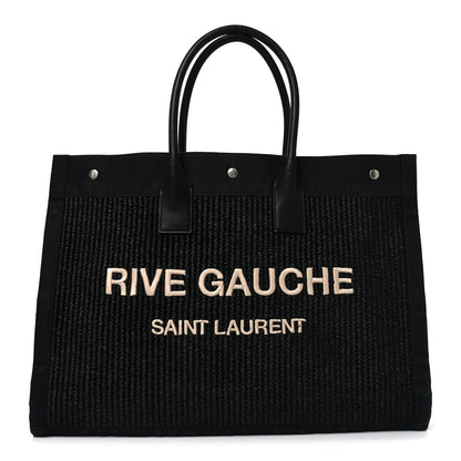 Saint Laurent Raffia Linen Calfskin Rive Gauche Tote Black 1 of 12