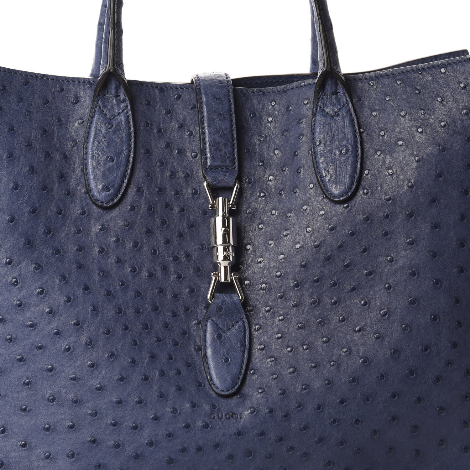 Gucci Ostrich Medium Jackie Top Handle Bag Blue 11 of 12