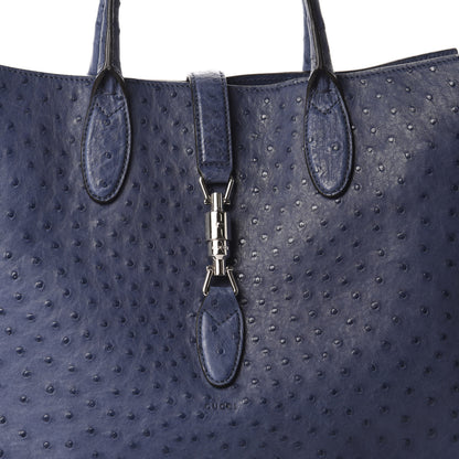 Gucci Ostrich Medium Jackie Top Handle Bag Blue 11 of 12