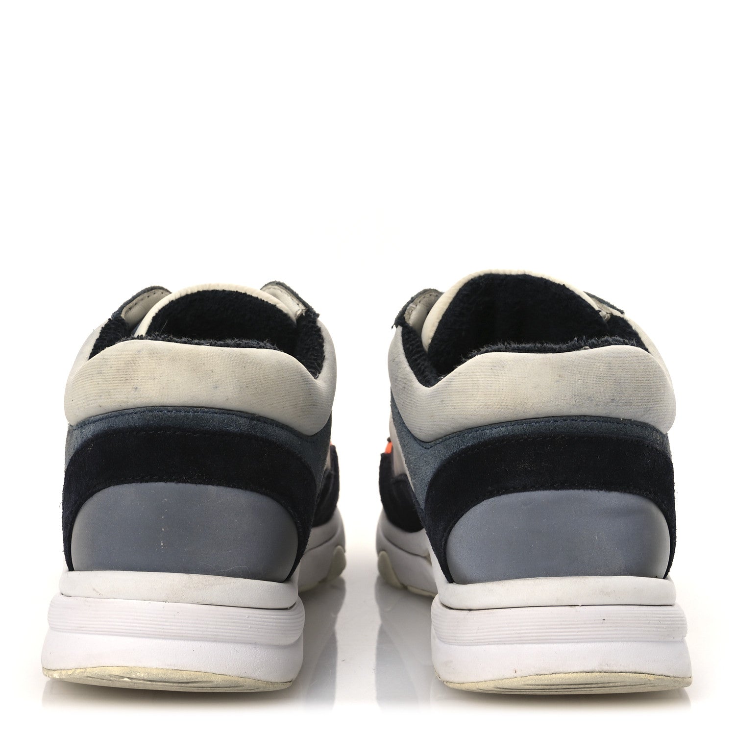 Chanel Nylon Calfskin Suede CC Womens Sneakers 35.5 Navy White