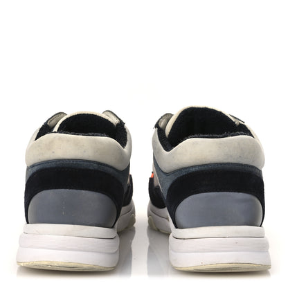 Chanel Nylon Calfskin Suede CC Womens Sneakers 35.5 Navy White Orange Black 6 of 14