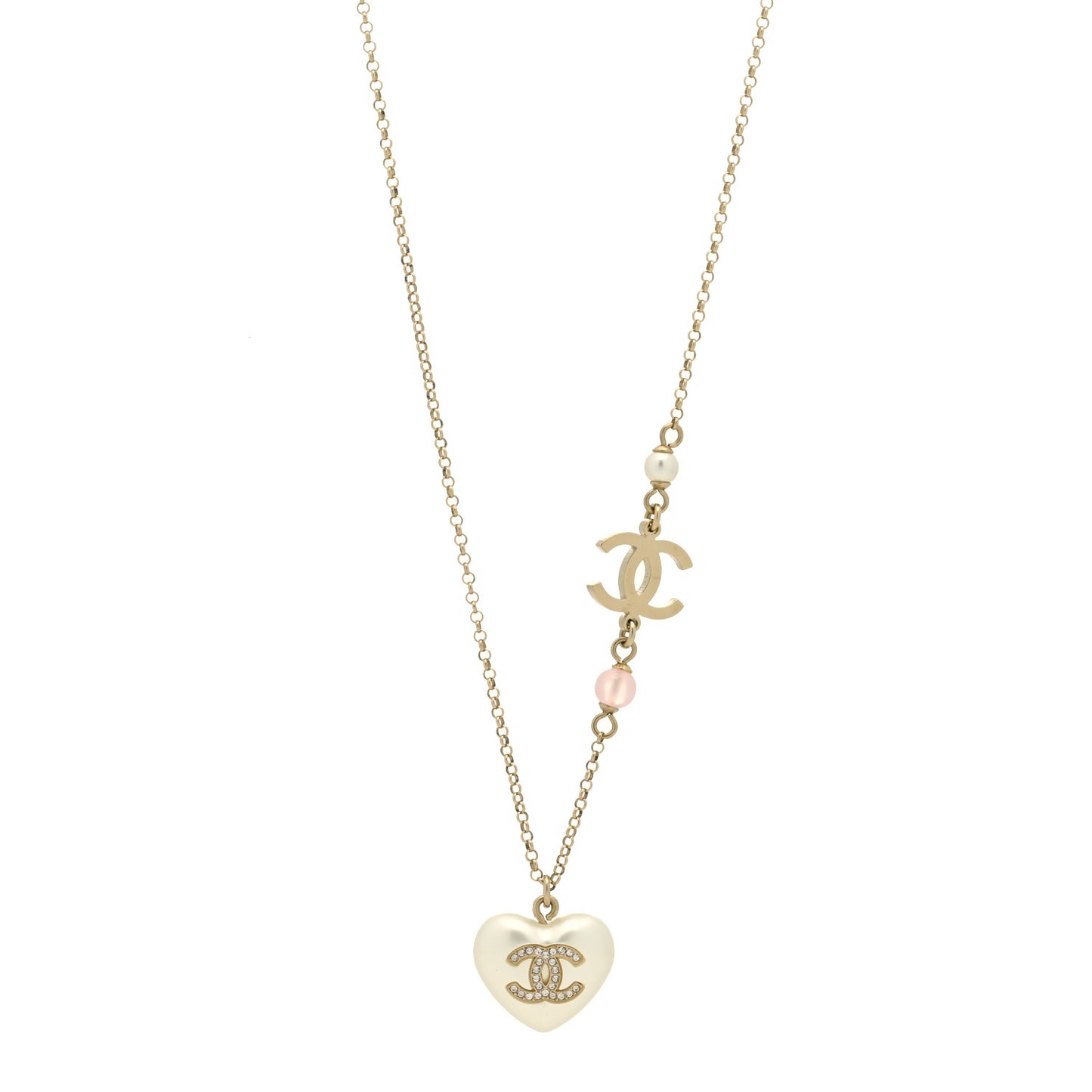 Resin Crystal CC Heart Necklace Pearly White Gold