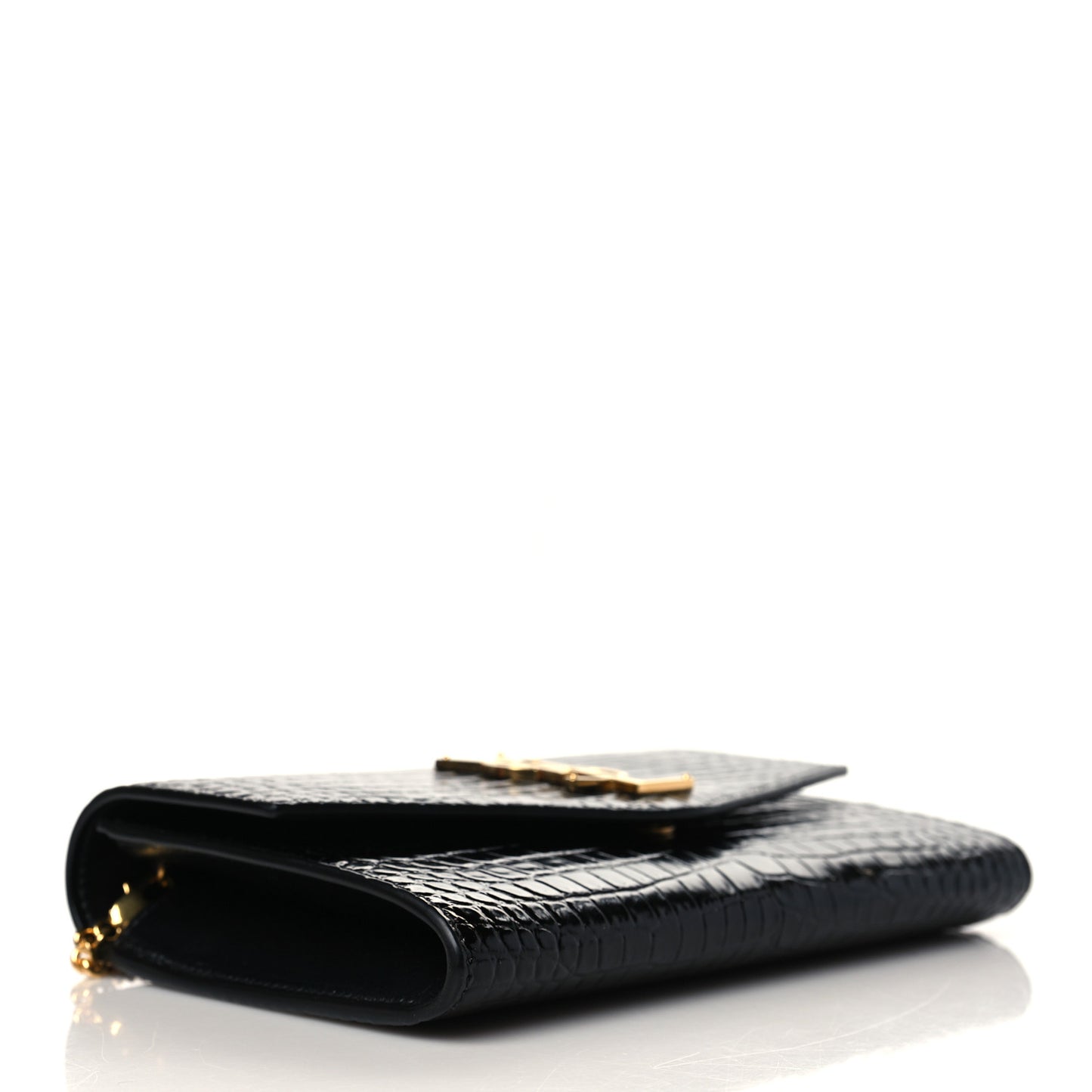 Calfskin Crocodile Embossed Monogram Uptown Chain Wallet Black