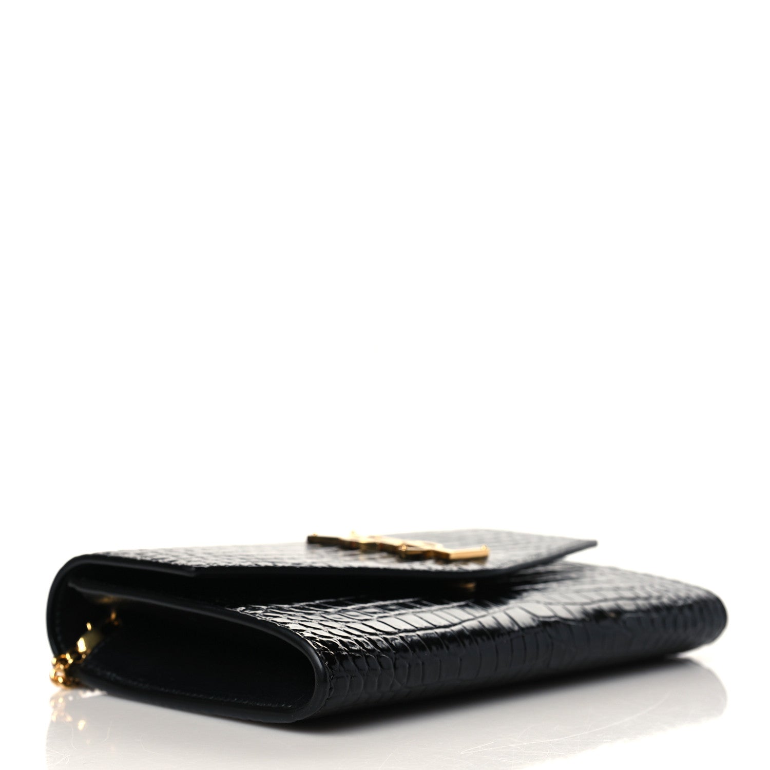 Saint Laurent Calfskin Crocodile Embossed Monogram Uptown Chain Wallet Black 5 of 12