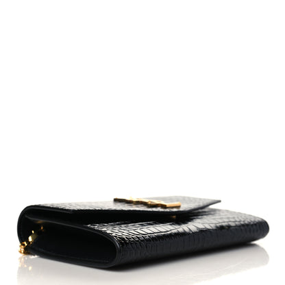 Saint Laurent Calfskin Crocodile Embossed Monogram Uptown Chain Wallet Black 5 of 12