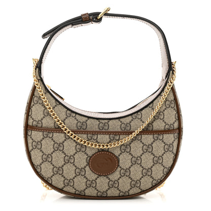 Gucci GG Supreme Monogram Azalea Calfskin Mini Retro Interlocking G Half Moon Bag Beige Ebony Brown Sugar 1 of 11