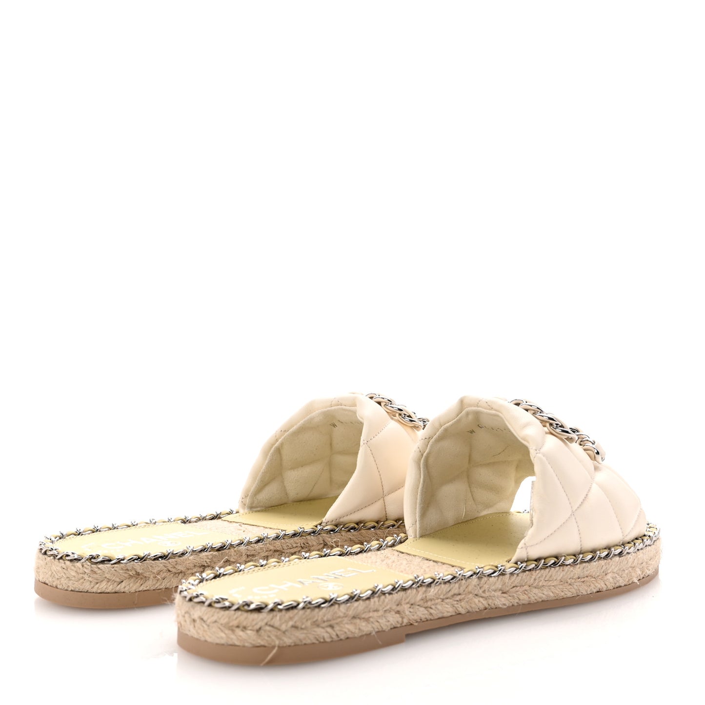 Lambskin Quilted CC Chain Espadrille Mules 39 White