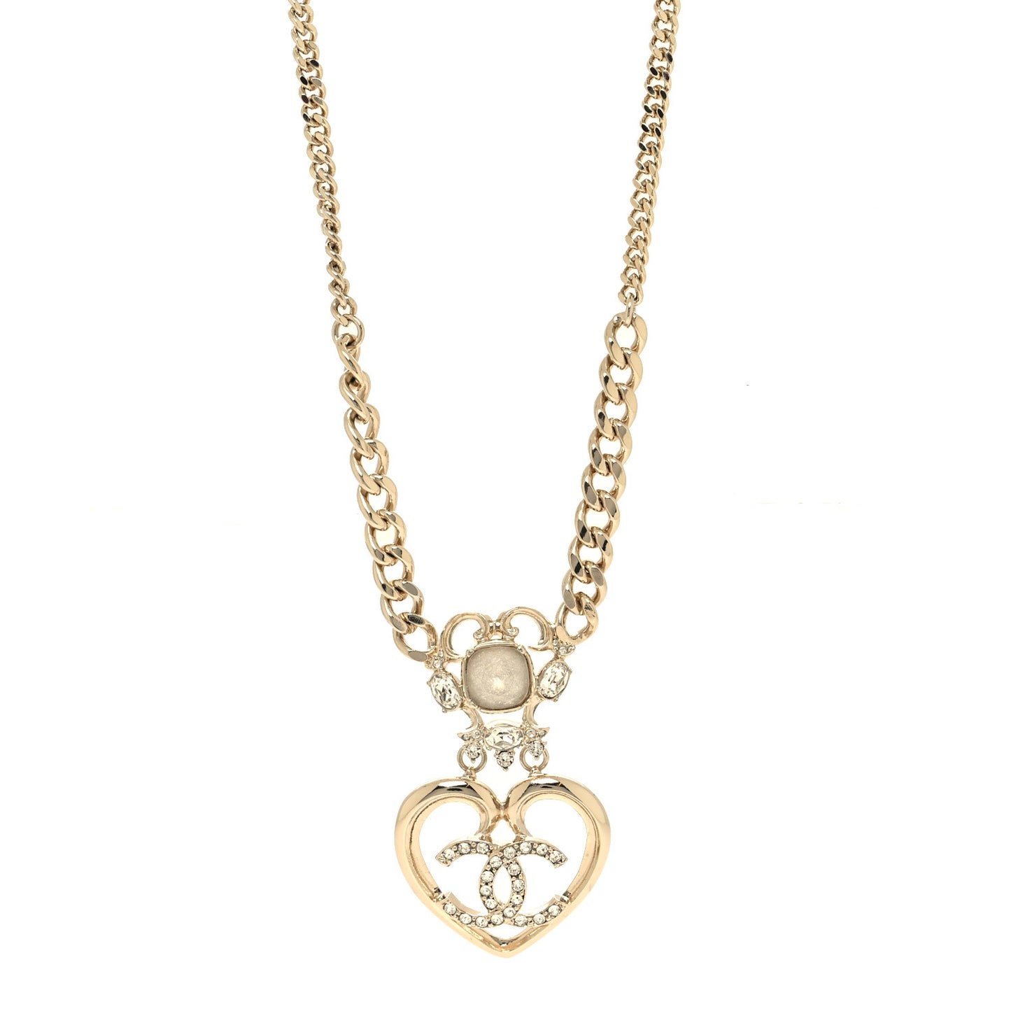 Crystal Glass Heart CC Necklace Gold