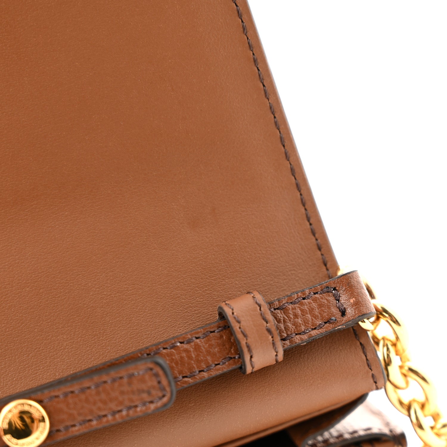 Burberry Grained Calfskin House Check Tartan Mix Hampshire Wallet On Chain Tan 11 of 12
