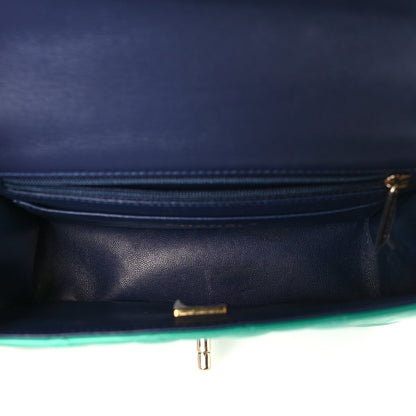 Chanel Lambskin Quilted Bi-Color Mini Top Handle Rectangular Flap Green Dark Blue 5 of 10