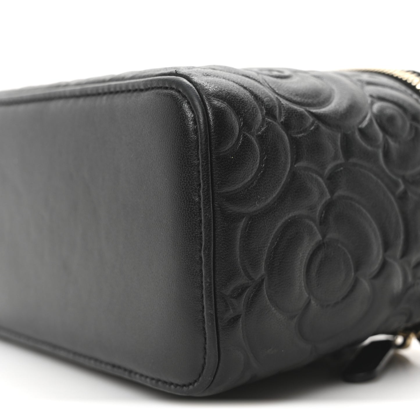 Lambskin Camellia Embossed Small Vanity Case With Chain Black