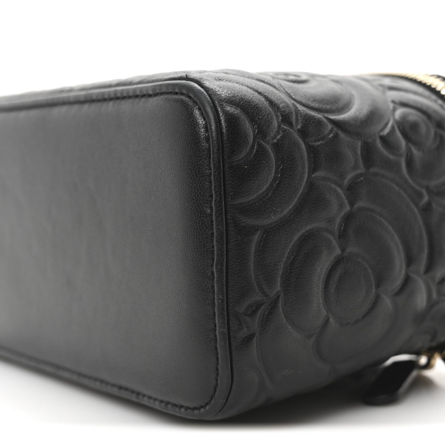 Chanel Lambskin Camellia Embossed Small Vanity Case With Chain Black 10 of 10