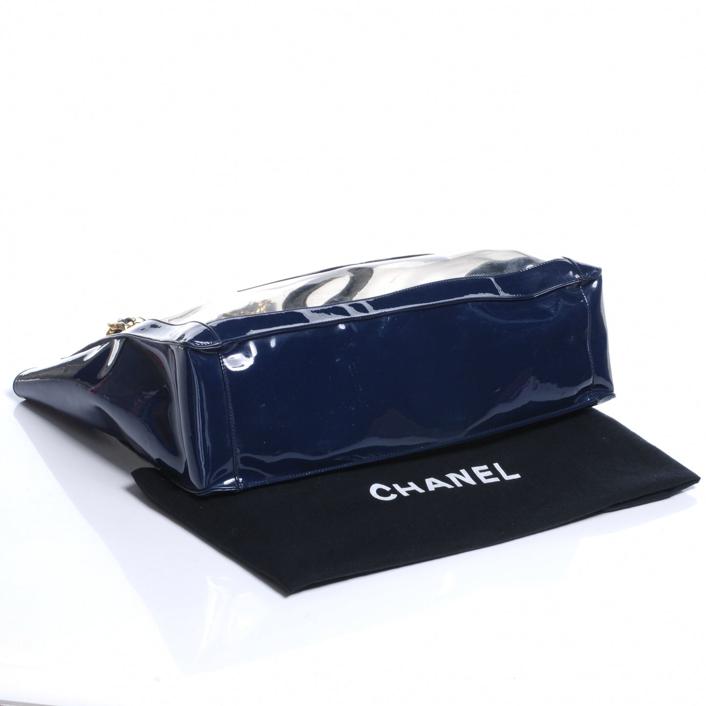 Vinyl Transparent XL Jumbo CC Chain Tote Navy