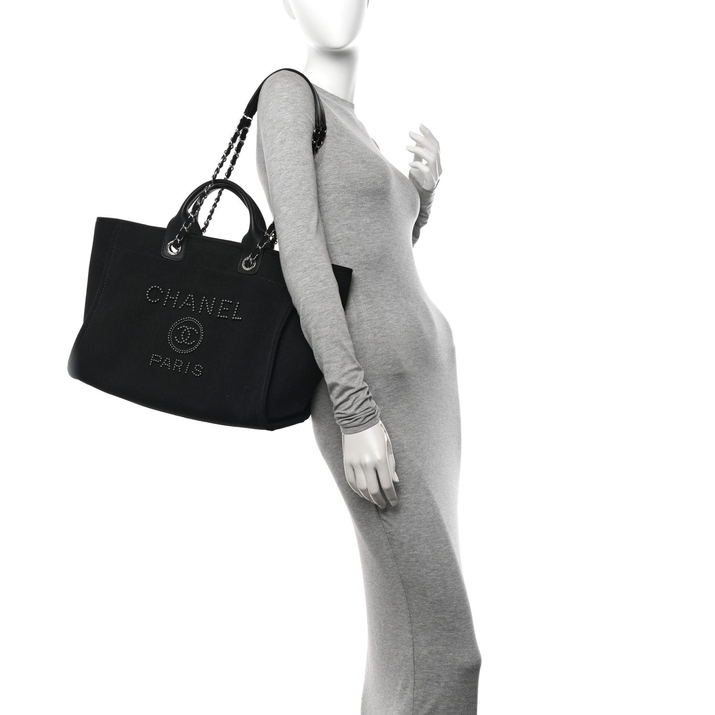 Canvas Pearl Medium Deauville Tote Black