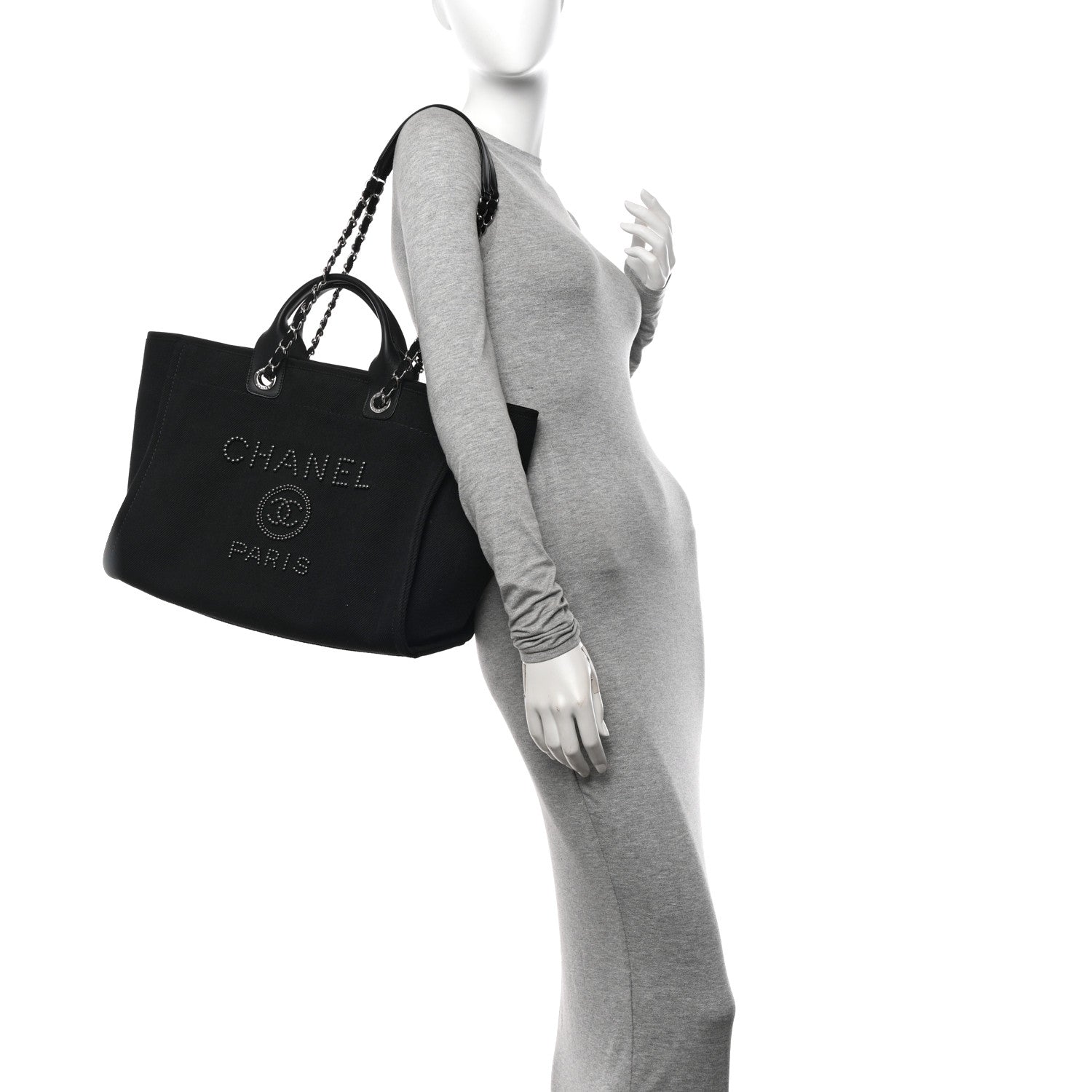 Chanel Canvas Pearl Medium Deauville Tote Black 2 of 10