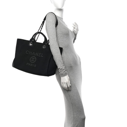 Chanel Canvas Pearl Medium Deauville Tote Black 2 of 10
