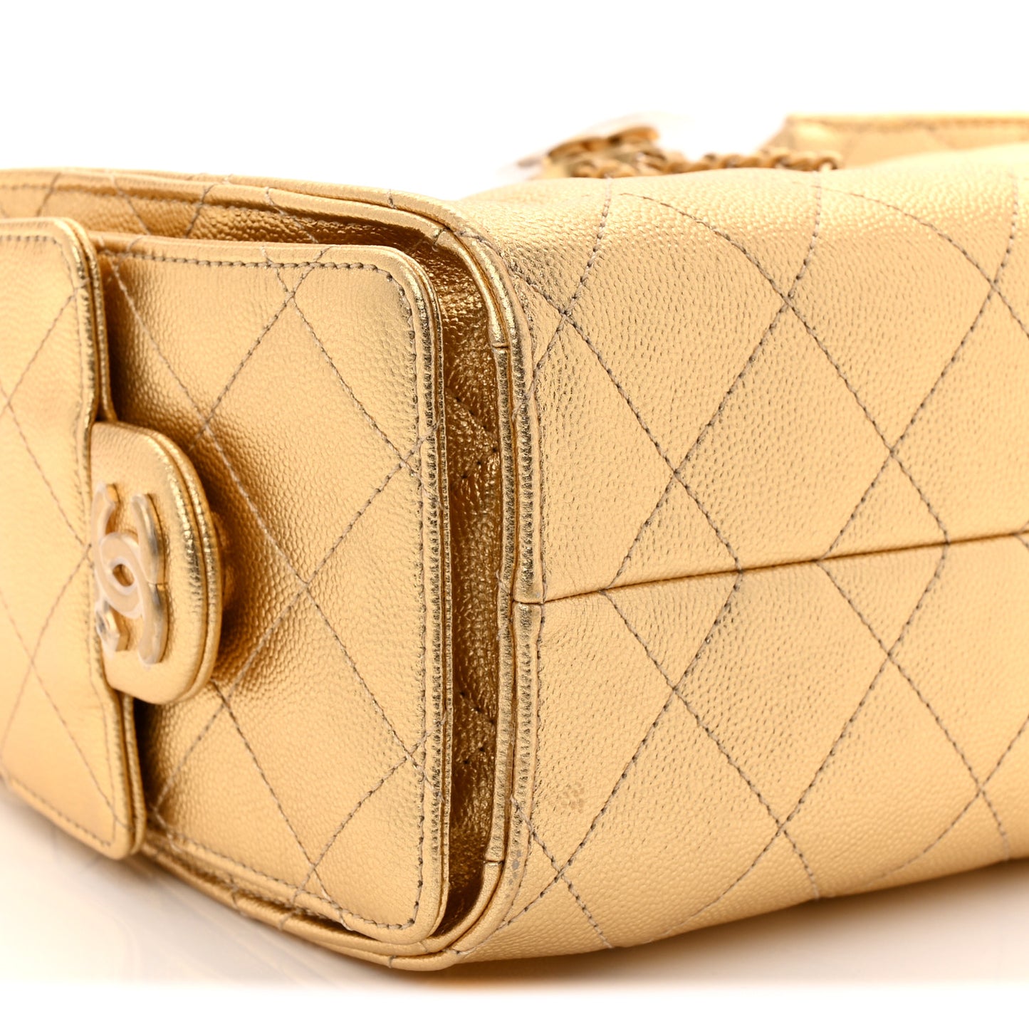 Metallic Caviar Quilted Mini Chanel 25 Handbag Gold