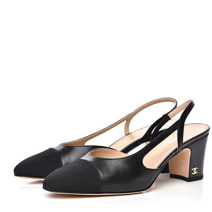 Chanel Goatskin Grosgrain Cap Toe CC Slingback Sandals 36.5 Black 3 of 9