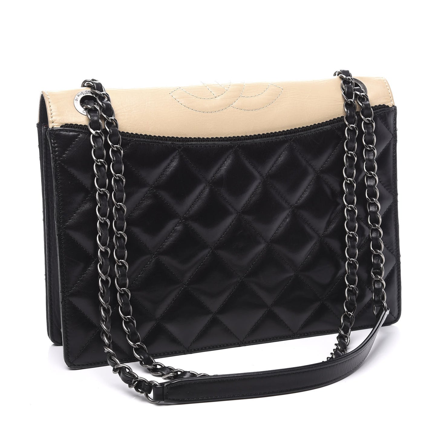Calfskin Quilted Ballerine Flap Black Beige