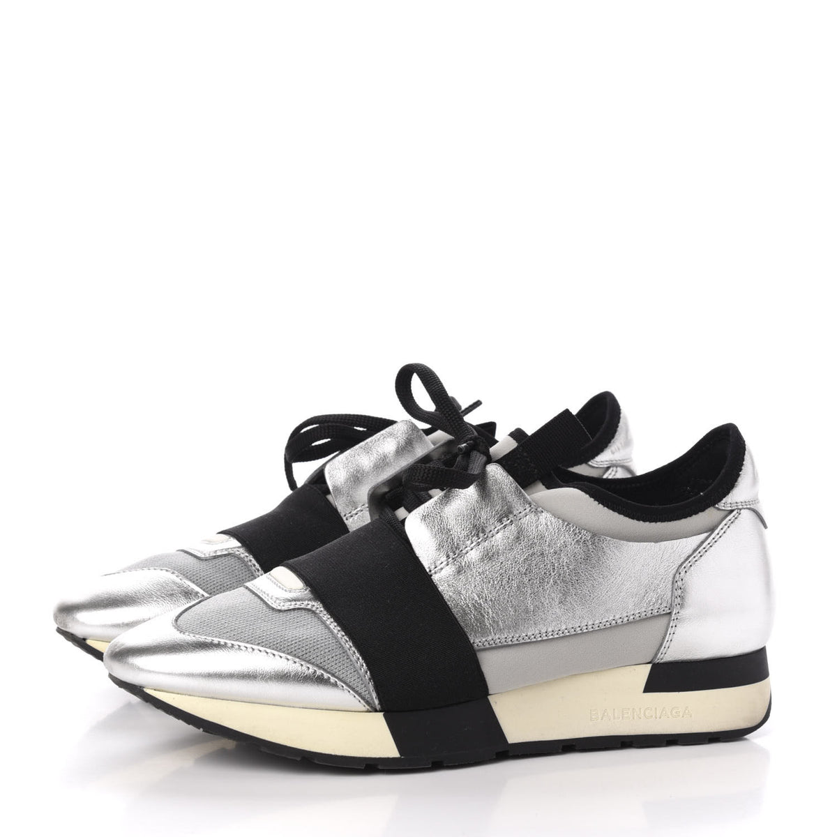 Mesh Calfskin Neoprene Womens Race Runner Sneakers 37 Black Silver