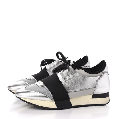 Balenciaga Mesh Calfskin Neoprene Womens Race Runner Sneakers 37 Black Silver 3 of 8