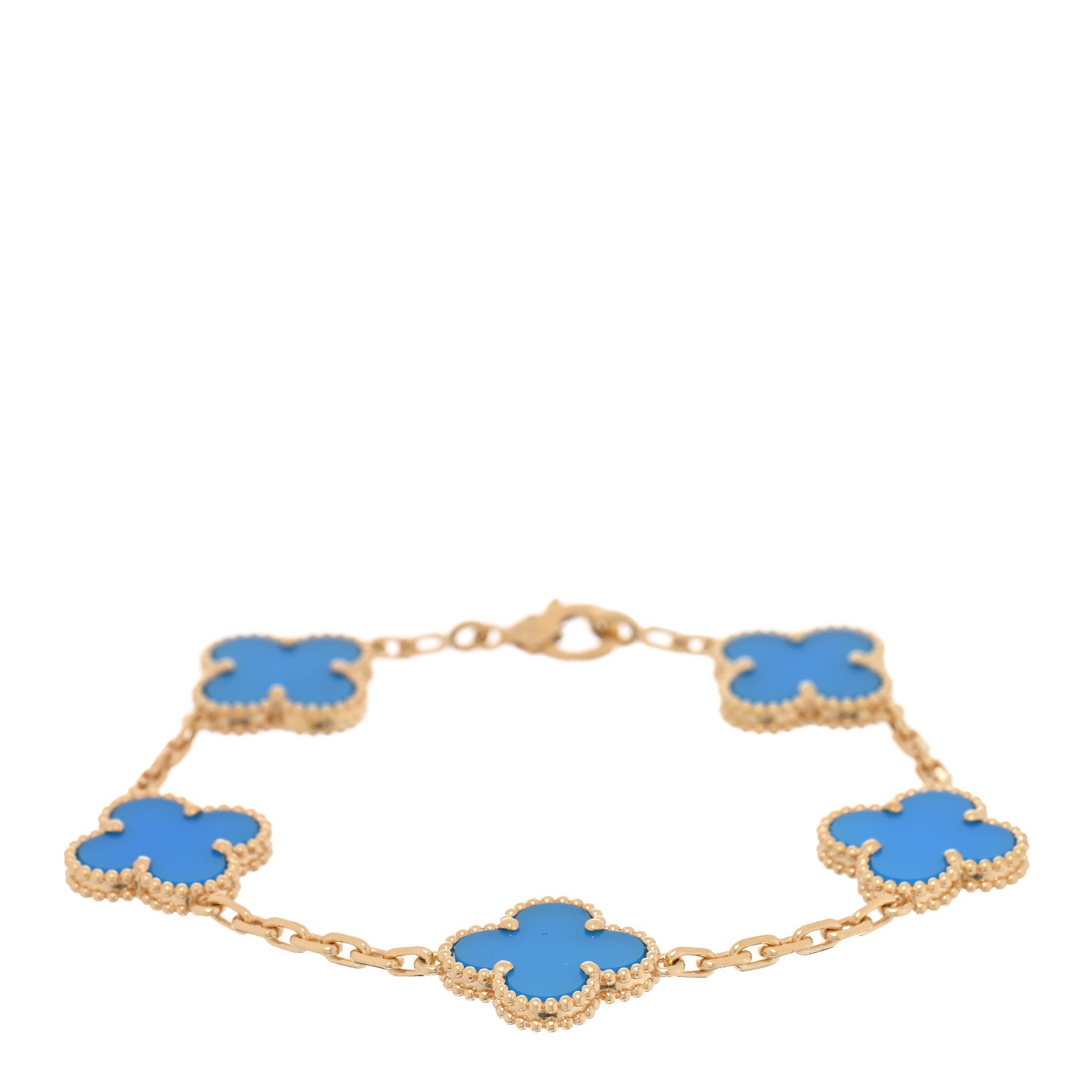Van Cleef & Arpels 18K Yellow Gold Blue Agate 5 Motifs Vintage Alhambra Bracelet 1 of 4
