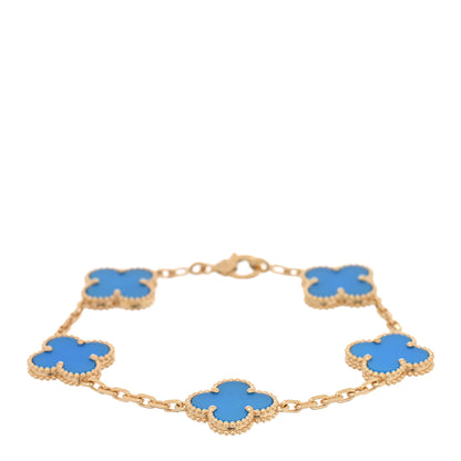 Van Cleef & Arpels 18K Yellow Gold Blue Agate 5 Motifs Vintage Alhambra Bracelet 1 of 4