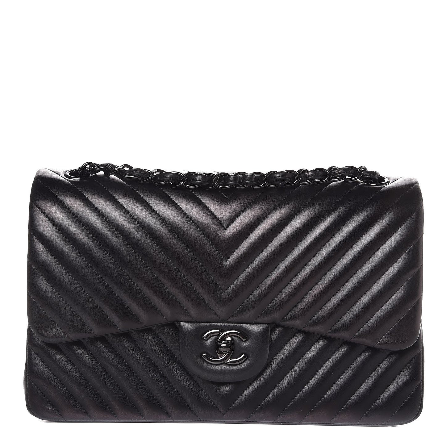 Lambskin Chevron Quilted Jumbo Double Flap So Black