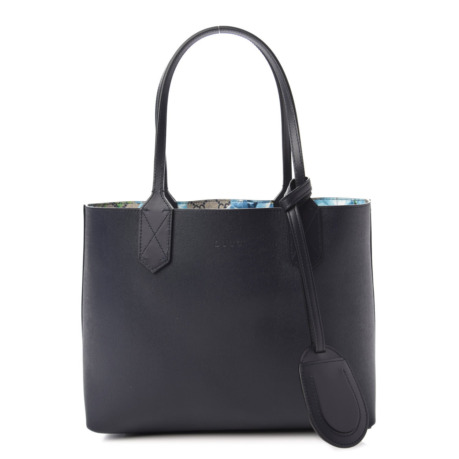 Gucci GG Supreme Monogram Blooms Small Reversible Tote Beige Blue Navy 10 of 16