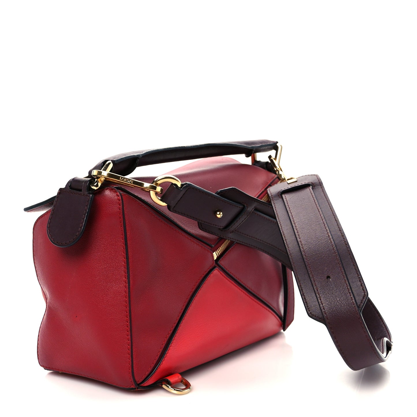 Calfskin Colorblock Small Puzzle Bag Red