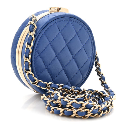 Chanel Lambskin Enamel Quilted Round Poker Chip Clutch With Chain Blue White 3 of 12