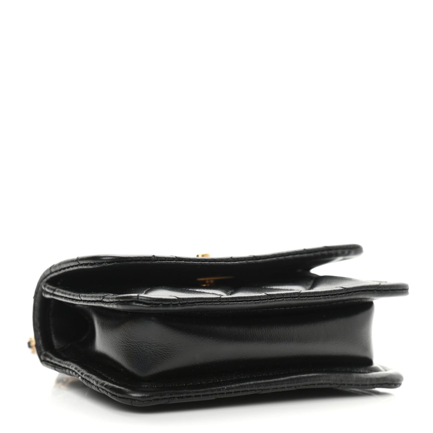 Shiny Lambskin Quilted Extra Mini Flap Black