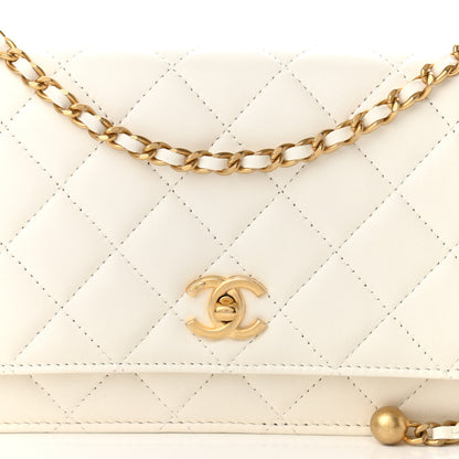 Chanel Lambskin Quilted CC Pearl Crush Wallet on Chain WOC White 16 of 24
