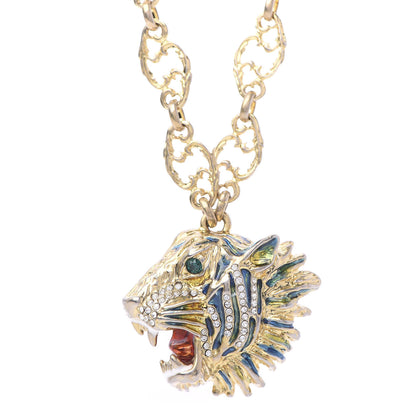 Gucci Metal Crystal Enamel Rajah Necklace Gold Blue 4 of 7