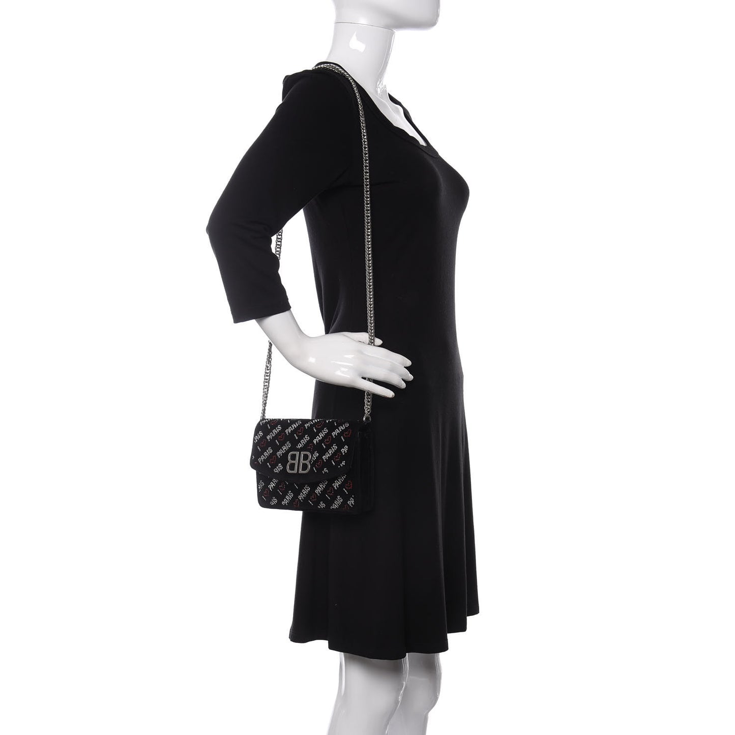 Velvet Crystal I Love Paris BB Wallet On Chain Black