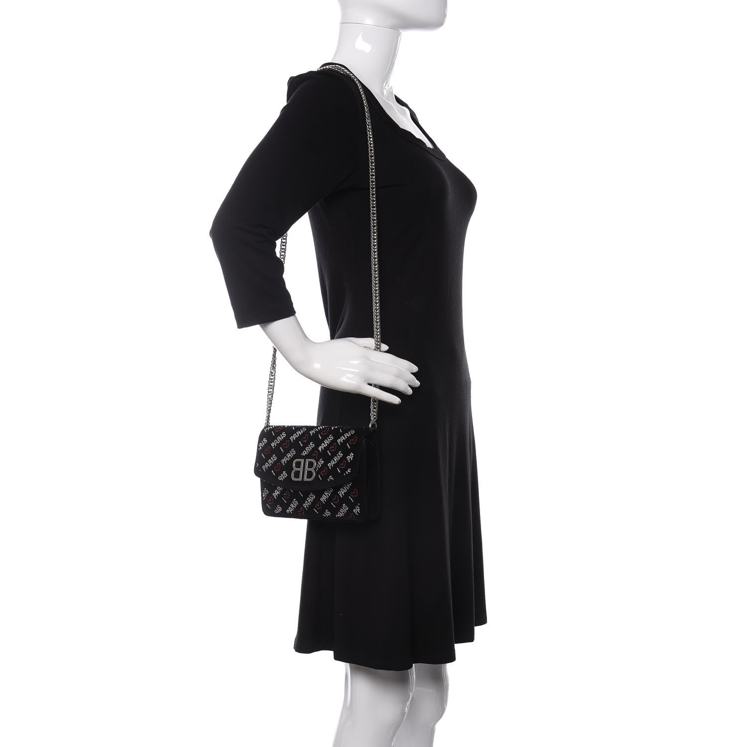 Balenciaga Velvet Crystal I Love Paris BB Wallet On Chain Black 2 of 12