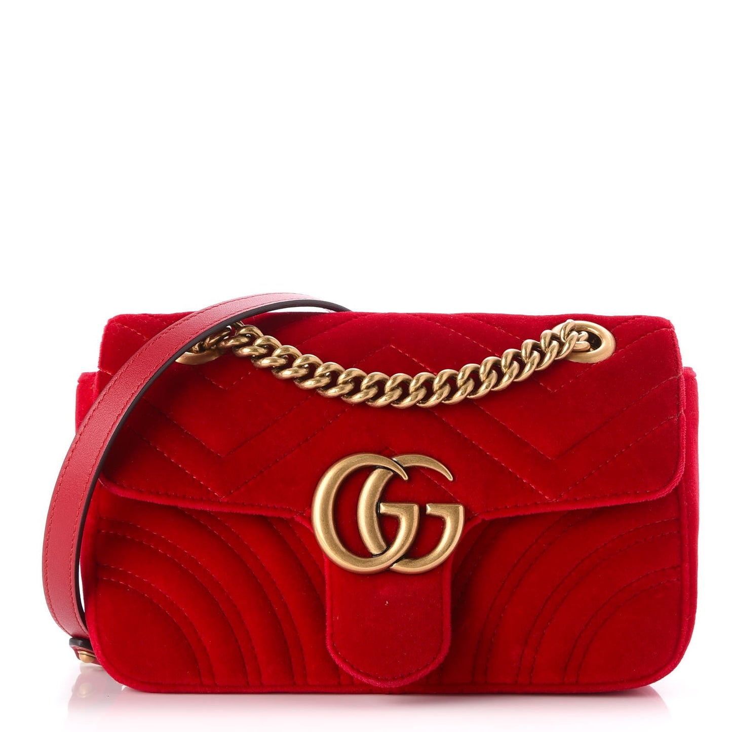 Velvet Matelasse Mini GG Marmont Shoulder Bag Hibiscus Red