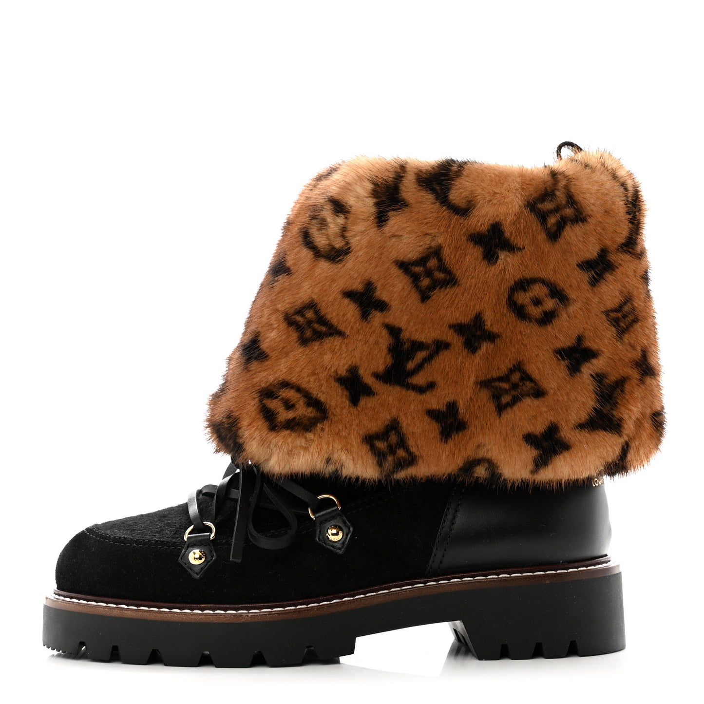 Calfskin Mink Fur LV Territory Ranger Combat Boots 37 Black